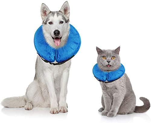 Nicoone Schützendes aufblasbares Haustier-Halsband, aufblasbarer bequemer Kegel für Hunde und Katzen, weiches Haustier-Halsband mit verstellbarer Schnalle, ideal für die Erholung nach Operationen oder Wunden (L, blau) von Nicoone