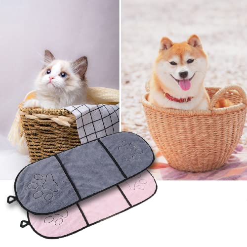 Nicoone Super Saugfähiges Hundehandtuch,Ultra Saugfähiges Haustier Badetuch Super Saugfähig Schnell Trocknend Haustier-Trockentuch mit Tasche für Katzen Hunde (rosa + grau) von Nicoone