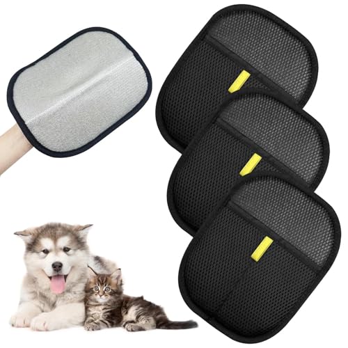 Nicphyn 3 Stück Tierhaarentferner Handschuh, Katzenhaarentferner, Pet Hair Remover Glove, Tierhaarentfernungshandschuh, Fellhandschuhe Haarentfernung, Fellmagnet Handschuhe, Haustierhaarentferner von Nicphyn
