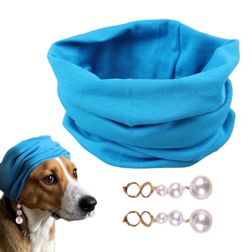 Niesel Hundebandana, Hundebandanas,Blue Dog Schal Kostüm Set mit Perlenohrringen - Handgefertigte Kopfbedeckung, Dehnbare Kopfbedeckung für Katzenpuppen von Niesel