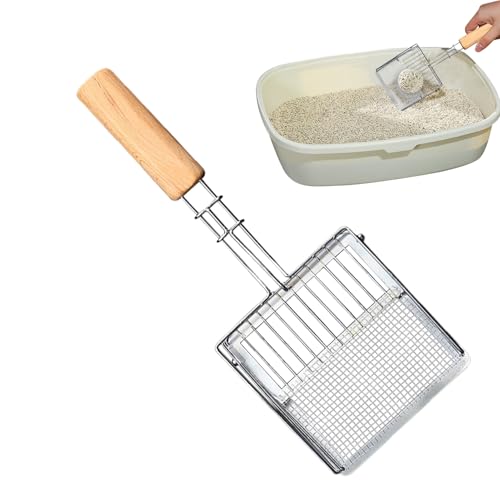 Niesel Katzentoilettenschaufel, flacher Kopf, Metall, antihaftbeschichtet, Kotschaufel mit feinem Netz, ergonomisches tragbares Push-Pull-Design, Katzenzubehör mit Holzgriff für Heimkätzchen Niesel Katzentoilettenschaufel, flacher Kopf, Metall, antihaftbeschichtet, Kotschaufel mit feinem Netz, ergonomisches tragbares Push-Pull-Design, Katzenzubehör mit Holzgriff für Heimkätzchen von Niesel