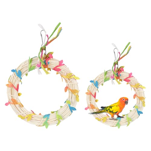 Niesel Parakeet Schaukel | Vogelkäfig Ring Sitzstange | Interaktives Multifunktions-Käfigspielzeug Mit Blättern Für Papageien, Sittiche Und Nymphensittiche von Niesel