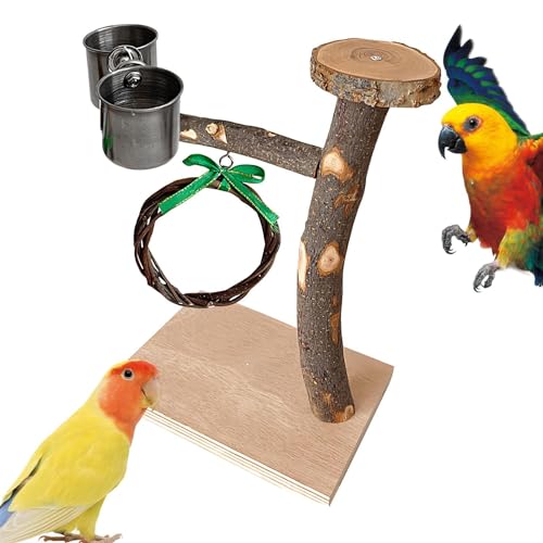 Niesel Vogelkäfigspielzeug aus Holz, Vogelsitzspielzeug,Papageienkäfig-Ständer aus Holz | Vogelkauspielzeug mit Stabiler Standbasis für Nymphensittiche, Turteltauben, Sittiche, mittelgroße Papageien von Niesel
