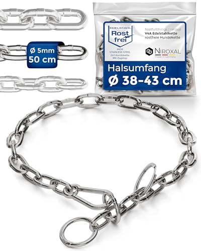 rostfreie Kombikette für Hunde - das ORIGINAL mit Zugstop - Edelstahl Hundekette Kettenhalsband kurzgliedrig - 5mm dick - Länge 50cm Hundehalskette mit Zugbegrenzung von NietFullThings