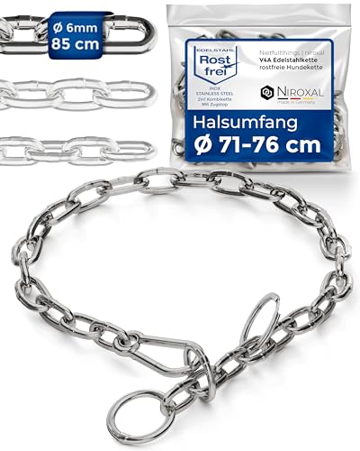 rostfreie Kombikette für Hunde - das ORIGINAL mit Zugstop - Edelstahl Hundekette Kettenhalsband kurzgliedrig - 6mm dick - Länge 85cm Hundehalskette mit Zugbegrenzung von NietFullThings