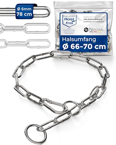 rostfreie Kombikette für Hunde - das ORIGINAL mit Zugstop - Edelstahl Hundekette Kettenhalsband langgliedrig - 6mm dick - Länge 78cm Hundehalskette mit Zugbegrenzung von NietFullThings