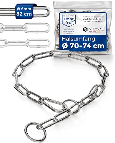 rostfreie Kombikette für Hunde - das ORIGINAL mit Zugstop - Edelstahl Hundekette Kettenhalsband langgliedrig - 6mm dick - Länge 82cm Hundehalskette mit Zugbegrenzung von NietFullThings