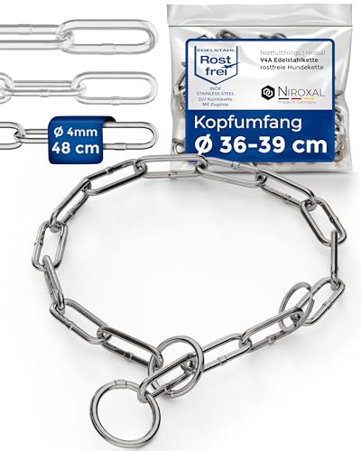 rostfreier Kettenwürger mit Zugstop zum Hundetraining - Hundehalsband Hundekette aus Edelstahl - langgliedrig 4mm dick - Länge 48cm Hundehalskette mit Zugbegrenzung von NietFullThings