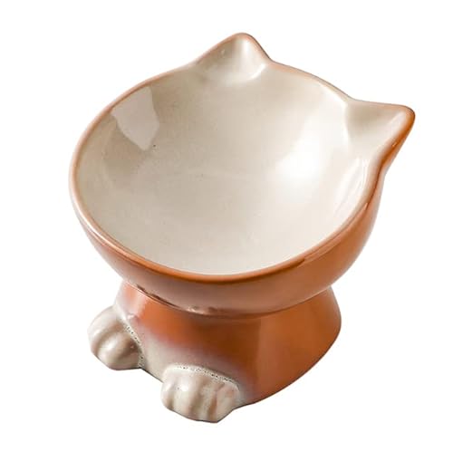 Nihow Erhöhte Katzen-/Hundenapf, 16.2 cm, Keramik, Futter- und Bewässerungszubehör für Katzen/kleine Hunde, elegantes Braun (193 g/1 Stück) von Nihow