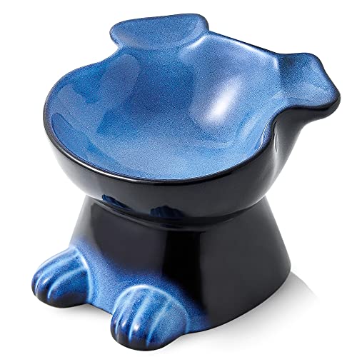 Nihow Erhöhte KeramikHundenäpfe, 16,5 cm, erhöhter kleiner Hundenapf für Futter und Wasser – lebensmittelechter Hundenapf für mittelgroße und kleine Hunde – rutschfeste, lebendige blaue WelpenNäpfe von Nihow