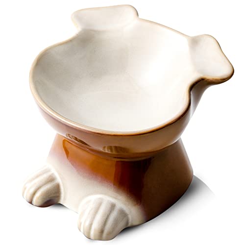 Nihow Erhöhter Keramik-Hundenapf: 16,5 cm erhöhter Kleiner Hundenapf für Futter und Wasser – lebensmittelechter Hundenapf für mittelgroße und kleine Hunde – rutschfeste braune Welpennäpfe zum Schutz von Nihow