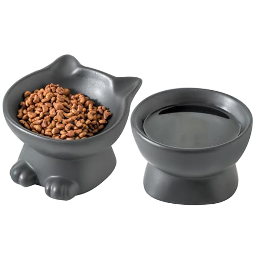 Nihow Erhöhtes Katzen-/Hundenapf-Set, 12,7 cm, Keramik, erhöhtes Katzenfutter- und Wassernapf-Set zum Schutz der Wirbelsäule des Haustiers, Fütterungs- und Bewässerungszubehör für Haustiere von Nihow