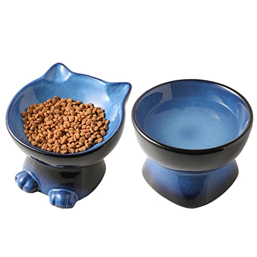 Nihow Erhöhtes KatzenHundenapfSet: 15,7 cm KeramikFutter und WassernapfSet zum Schutz der Wirbelsäule des Haustieres, Futter und Bewässerungszubehör für Katzenkleine Hunde, elegantes Blau und von Nihow