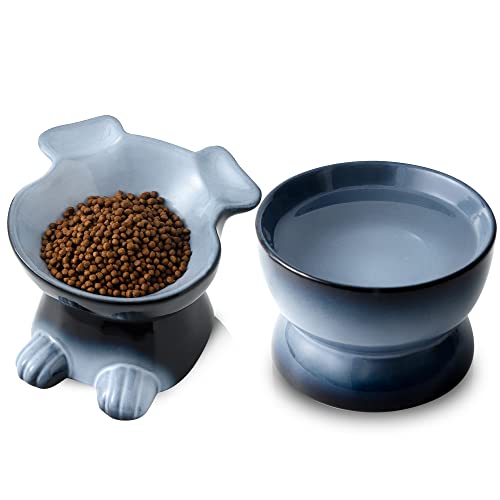 Nihow Futter- und Wassernapf-Set für Hunde, erhöhter Keramik-Hundenapf für mittelgroße und kleine Hunde, lebensmittelecht, erhöhter Welpennapf – Rutschfester Grauer Futternapf zum Schutz der von Nihow