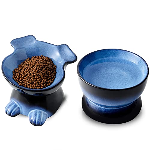 Nihow Futter- und Wassernapf-Set: Erhöhte Keramik-Hundenäpfe für mittelgroße und kleine Hunde – lebensmittelecht, erhöhte Welpennäpfe – lebendiger blauer Futternapf zum Schutz der Wirbelsäule des von Nihow