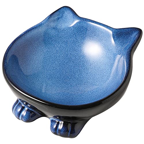 Nihow Katzennäpfe aus Keramik: 12,7 cm Katzennapf für Futter und Wasser – Katzennapf in Lebensmittelqualität für kleine Katzen – mikrowellen- und spülmaschinengeeignet – elegantes Blau & Schwarz (120 von Nihow