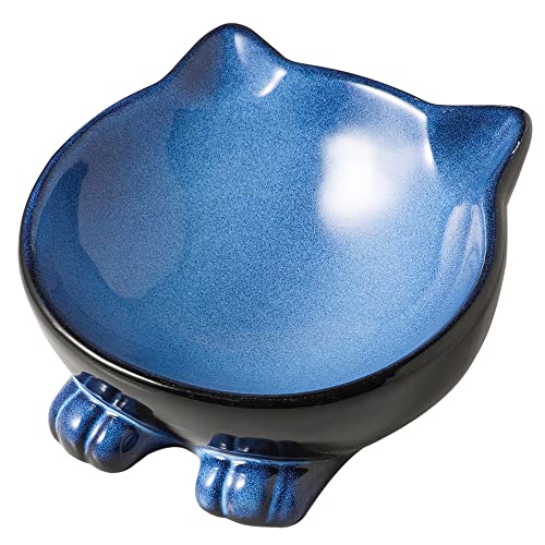 Nihow Keramik Basic Katzennäpfe, 16.25 cm, Katzennapf für Futter und Wasser, mikrowellen- und spülmaschinenfest, elegantes Blau und Schwarz (241 ml/1 Stück) von Nihow