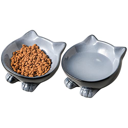 Nihow Keramik-Katzennäpfe: 12,7 cm Katzennapf für Futter und Wasser, lebensmittelechte Katzenschale für kleine Katzen, mikrowellen- und spülmaschinenfest, elegantes Grau, 2 Stück von Nihow
