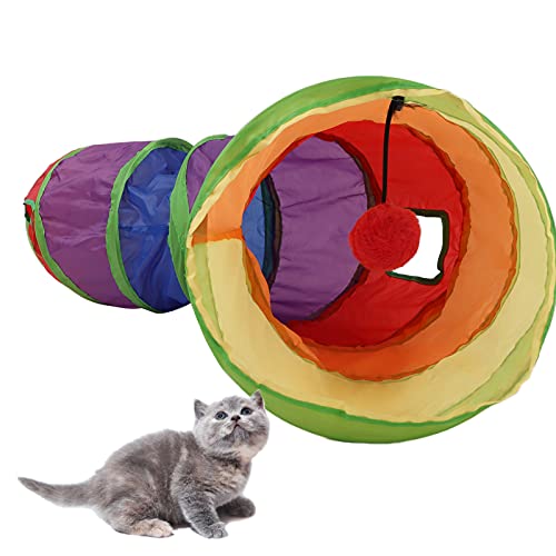 Tunnel Regenbogen, 1-Wege-zusammenklappbarer Katzenschlauch, Katzenspielzeug, Übungs-Haustiertunnel Mit Und 4 Türen, Interaktiver Ball Für Kleine Tiere von Niiyen