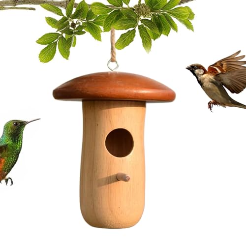 Kolibrihaus Zur Nisthilfe - Aufhängbarer Vogel-Nistkasten | Natürliche Holz Vogelhäuschen Deko Pilzdesign Als Gartenschmuck Für Balkon Terrasse Garten Innenhof Kolibrihaus Zur Nisthilfe - Aufhängbarer Vogel-Nistkasten | Natürliche Holz Vogelhäuschen Deko Pilzdesign Als Gartenschmuck Für Balkon Terrasse Garten Innenhof von Niktule