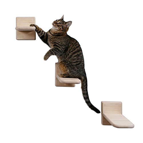 3 x Katzenregal – Katzenkletterregal zur Wandmontage, Wandleiter, Katzen-Wandregal, Katzen-Regale und Sitzstangen für Wand, Dickes Massivholz, Hängeregale, Innen-Katzenwand- öbel von Niktule