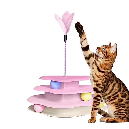 Niktule Interaktives Katzenspielzeug - Vierschichtiges interaktives Katzenspielzeug in Wolkenform für Hauskatzen - Mehrstufiger Katzen-Drehball mit Feder-Katzenspielzeug zum Trainieren und Jagen von Niktule