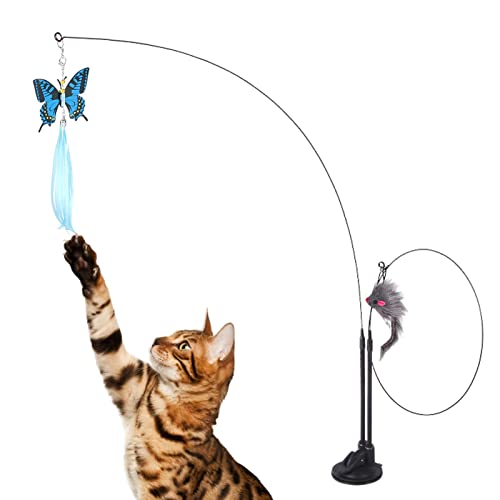 Niktule Katze Zauberstab Spielzeug - Angelrutenspielzeug für Katzen mit Zwei Köpfen - Swing Toys Cat Wand Toy mit festem Clip und Saugnapf-Katzenspielzeug für Indoor-Haustierkatzen von Niktule