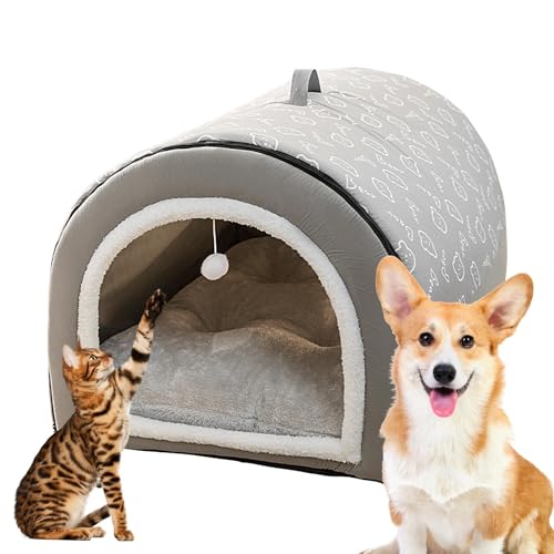 Niktule Katzenhöhle - 2-in-1 abnehmbares Katzenhaus mit Kugelanhänger - Katzenversteck, warmes, waschbares, gemütliches Hundebett für große Hunde, bequemes Hundebett mit Abdeckhöhle für Haustiere, für von Niktule