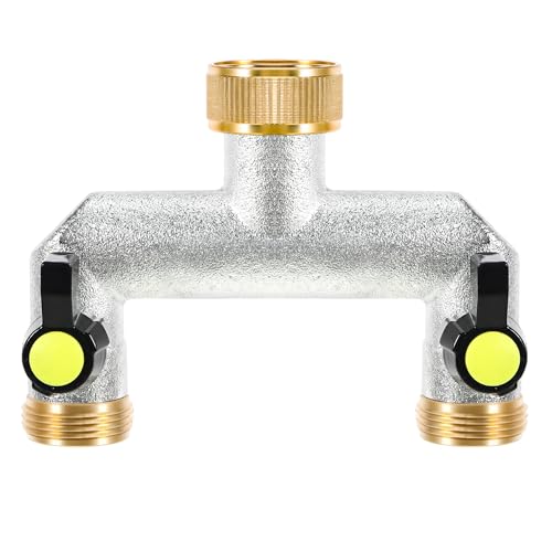 2 Wege Verteiler Wasser,Wasseranschluss Verteiler Hahnverbinder,3/4" Messing Wasserhahn Wasserverteiler Gartenschlauch Adapter,Wasserdurchfluss Regulier und Absperrbar für Garten Bewässerung System von Nilioyul