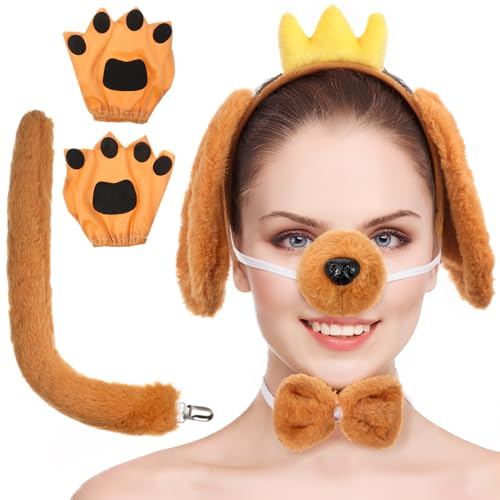 Tierkostüm-Zubehör, Hundeohr-Stirnband-Set, Kaninchen-Fleece & Erdgelb, inklusive Krone Droopy Dog 4-teilig + erdgelbe fingerlose Handschuhe, perfekt für Haustierverkleidungen - Up & Cosplay Tierkostüm-Zubehör, Hundeohr-Stirnband-Set, Kaninchen-Fleece & Erdgelb, inklusive Krone Droopy Dog 4-teilig + erdgelbe fingerlose Handschuhe, perfekt für Haustierverkleidungen - Up & Cosplay von Niltracy