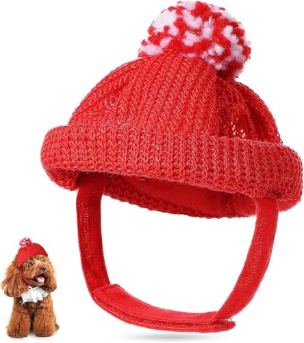 Weihnachtsmütze für Hunde, warme Strickwolle, mit Ohrlöchern, Weihnachtsmütze für Hunde, Katzen, Welpen von Niltracy