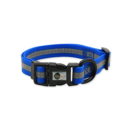 Nimble Hundehalsband, wasserdicht, geruchshemmend, langlebig, verstellbar, PVC und Polyester, weich mit reflektierendem Stoff, gestreift, Größe S / M / L, Größe S (24 - 36 cm), Blau von Nimble