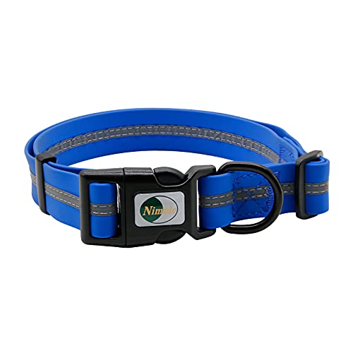 Nimble Hundehalsband, wasserdicht, geruchshemmend, langlebig, verstellbar, PVC und Polyester, weich mit reflektierendem Stoff, gestreift, Größen S/M/L, Größe M (76-46 cm), Blau von Nimble