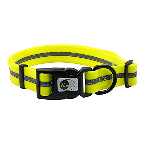 Nimble Hundehalsband, wasserdicht, geruchshemmend, langlebig, verstellbar, PVC und Polyester, weich mit reflektierendem Stoff, gestreift, Größen S/M/L (M (71,8 - 46,5 cm), Fluoreszierendes Gelb) von Nimble