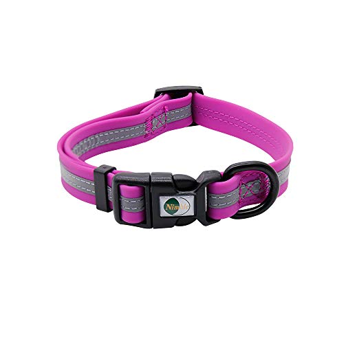 Nimble Hundehalsband, wasserdicht, geruchshemmend, langlebig, verstellbar, PVC und Polyester, weich mit reflektierendem Stoff, gestreift, Größen S/M/L (S (24 - 36 cm), Rose Purple) von Nimble