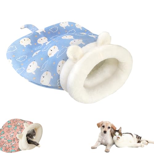 Katzenschlafsack für Hauskatzen, Katzennestbett, Niedlicher Cartoon-Druck, 360°-Rundum-Wärme & Große Tasche (Blue) von Nimedala