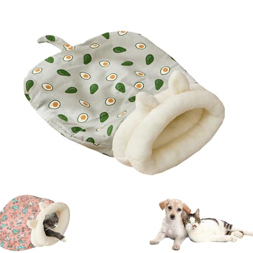 Katzenschlafsack für Hauskatzen, Katzennestbett, Niedlicher Cartoon-Druck, 360°-Rundum-Wärme & Große Tasche (Grey) von Nimedala