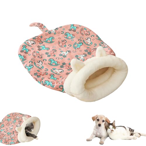 Katzenschlafsack für Hauskatzen, Katzennestbett, Niedlicher Cartoon-Druck, 360°-Rundum-Wärme & Große Tasche (Pink) von Nimedala