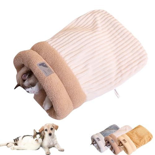 Nimedala Katzenschlafsack, Katzenbetten für Hauskatzen, 360°-Rundum-Wärme, große Tasche (Off White,L) von Nimedala