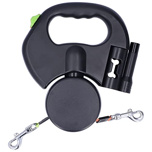 Nimomo Hundeleine Rollleinen, Automatische Leinen Einziehbare Doppel-Hundeleine Dog Lead Pet Leash 1 Abschleppseil 2 Doppel mit Taschenlampe und Taschenspender von Nimomo