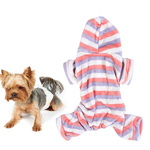 Haustier Hund Katze Niedliche Fleece Kleidung Nachtwäsche Halten Warm Kapuzen Design für Winter Streifen Muster (S) von NinGYiYan