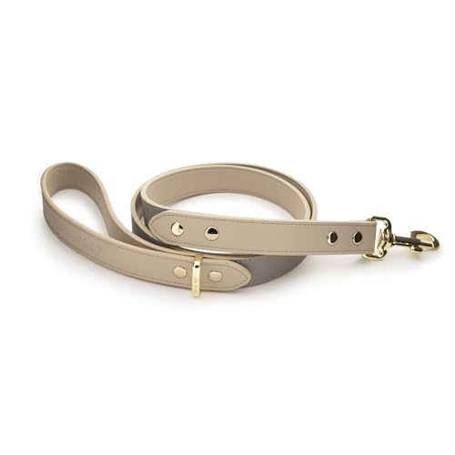 Nina Woof London Hundeleine aus veganem Leder, gepolstert, Luxus-Hundeleine, große Hunde, Hundeleine für mittelgroße Hunde & ideale lange Hundeleine (Grau über Beige) von Nina Woof