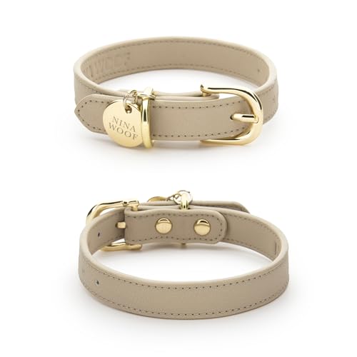 NINA WOOF Copenhagen Leder-Hundehalsband – handgefertigt aus veganem, weichem Leder, rund, gepolstertes Halsband mit verstellbarer Schnalle für extra kleine, kleine, mittelgroße und große Hunde, Farbe von Nina Woof