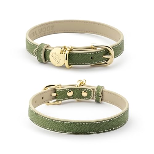 Nina Woof Copenhagen Hundehalsband aus weichem veganem Leder, rund, gepolstert, mit verstellbarer Schnalle, für extra kleine, mittelgroße und große Hunde, Olivgrün, M Nina Woof Copenhagen Hundehalsband aus weichem veganem Leder, rund, gepolstert, mit verstellbarer Schnalle, für extra kleine, mittelgroße und große Hunde, Olivgrün, M von Nina Woof