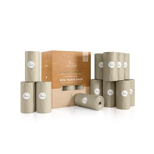 Nina Woof Hundekotbeutel, 100% biologisch abbaubar und zu Hause kompostierbar, dick mit 20 Mikronen für auslaufsichere Eigenschaften (15 Zählen (Paket von 12)) von Nina Woof
