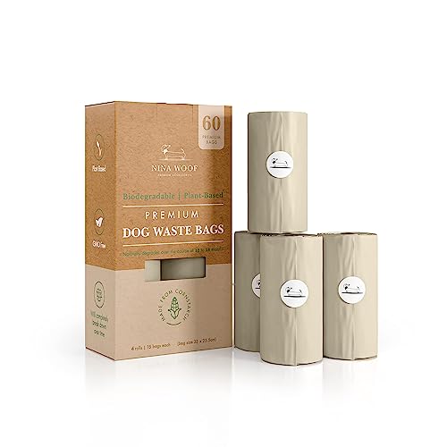 Nina Woof Hundekotbeutel, 100% biologisch abbaubar und zu Hause kompostierbar, dick mit 20 Mikronen für auslaufsichere Eigenschaften (15 Zählen (Paket von 4)) von Nina Woof