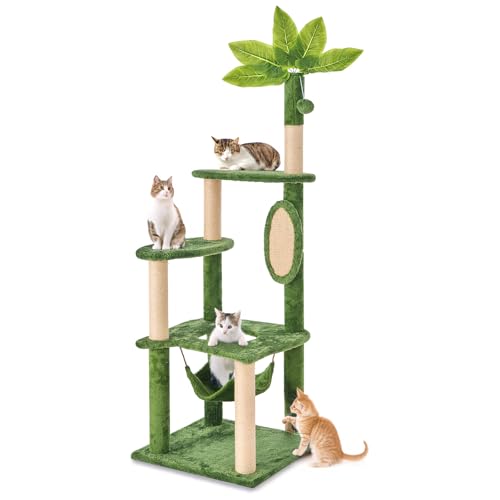 Nineshi Großer Kratzbaum für Indoor-Katzen mit Hängematte, grüne Blätter, Sisal-Kratzbaum, Plüsch-Hängeball-Spielmöbel für Kätzchen und erwachsene Katzen, 140 cm, Grün Nineshi Großer Kratzbaum für Indoor-Katzen mit Hängematte, grüne Blätter, Sisal-Kratzbaum, Plüsch-Hängeball-Spielmöbel für Kätzchen und erwachsene Katzen, 140 cm, Grün von Nineshi