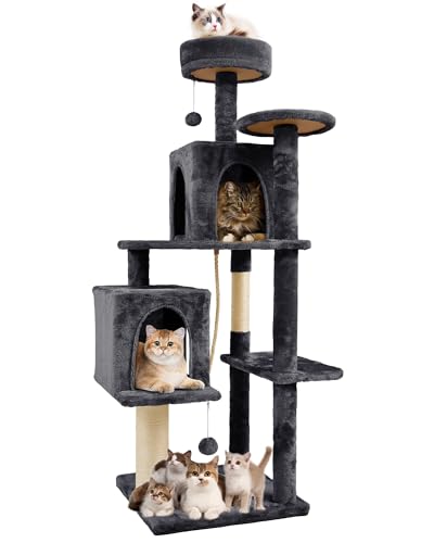 Nineshi Großer Kratzbaum für Indoor-Katzen mit weichem Plüsch-Hängeball, zwei Höhlen, Sisal-Kratzbäumen und Seilspiel für Kätzchen/erwachsene Katzen, 150 cm, Dunkelgrau Nineshi Großer Kratzbaum für Indoor-Katzen mit weichem Plüsch-Hängeball, zwei Höhlen, Sisal-Kratzbäumen und Seilspiel für Kätzchen/erwachsene Katzen, 150 cm, Dunkelgrau von Nineshi
