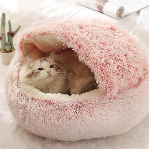 Höhle für Katzen, Welpen und kleine und mittelgroße Hunde, Iglu für Katzen, beruhigend, warm und flauschig, für den Innenbereich geeignet (Samt, 40 cm, Rosa) von Ninesun