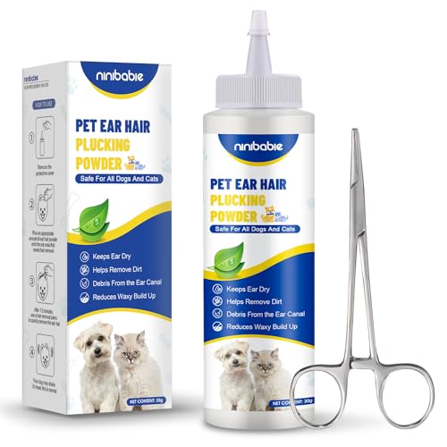 Ninibabie Hundeohrreiniger-Set, Ohrenreiniger-Pulver für Schmutzentfernung, Ohrenpulver für Hunde, mit 14 cm Hämostat-Verriegelungszange (gestreift) von Ninibabie